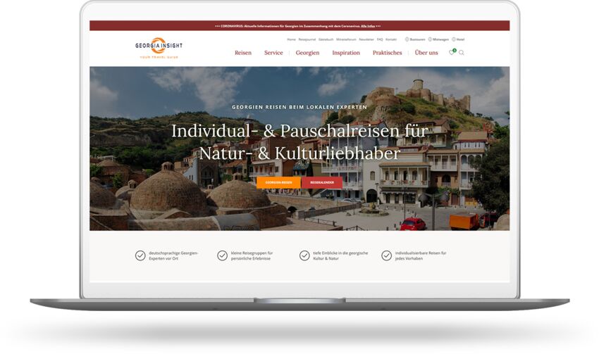 Webdesign für ein deutschsprachiges Reiseunternehmen in Georgien