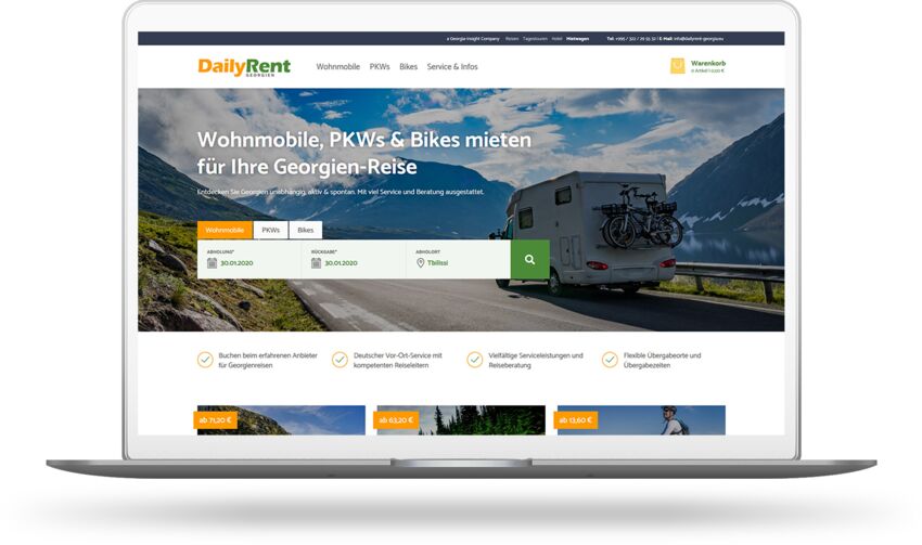 Website mit Buchungsplattform für einen Autovermieter in Georgien